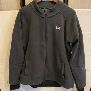 Under Armour Black Full Zip Fleece Cold Gear Semi Fitted Women Sz XL